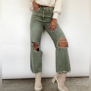 Vervet Cropped Flare Denim Jeans | Army Green
